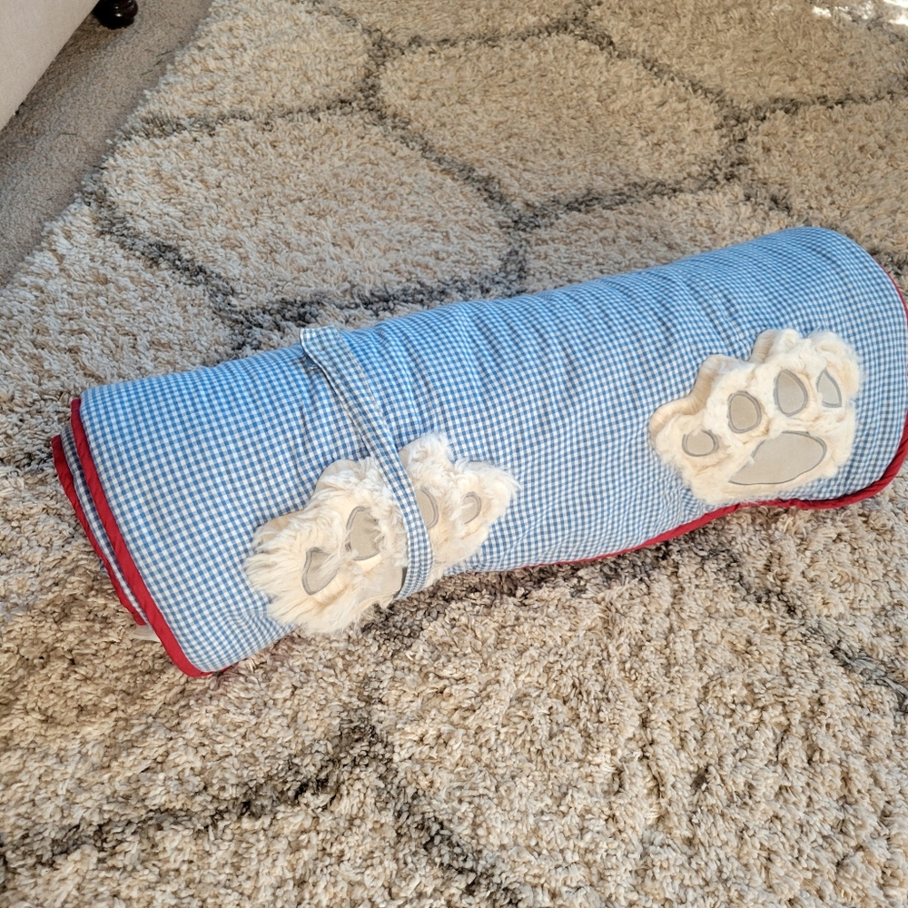 Pottery Barn Kids Shaggy Puppy Dog Sleeping Bag Blue Gingham SEAN - Picture 12 of 13